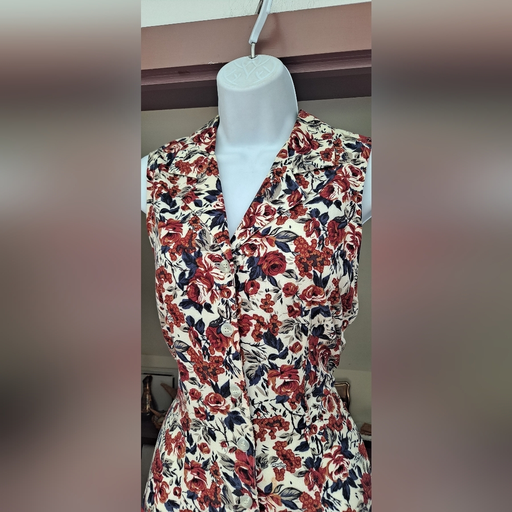 1990s JONATHAN MARTIN Off-White Floral Sundress Fitted Tie Back Tank Maxi Dress - Picture 10 of 16